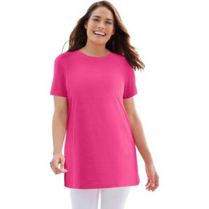 Woman Within Plus Size Perfect Crewneck Tunic(Raspberry Sorbet)