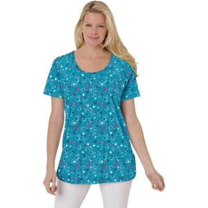 Woman Within Plus Size Perfect Printed Short-Sleeve Scoopneck Tee(Waterfall Lovely Ditsy)