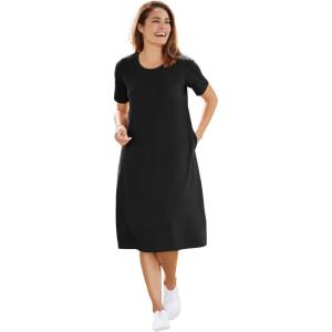 Woman Within Plus Size Perfect Short-Sleeve Crewneck Tee Dress(Black)