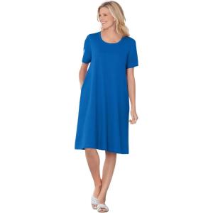 Woman Within Plus Size Perfect Short-Sleeve Crewneck Tee Dress(Bright Cobalt)
