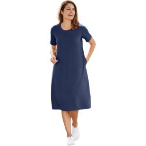 Woman Within Plus Size Perfect Short-Sleeve Crewneck Tee Dress(Navy)