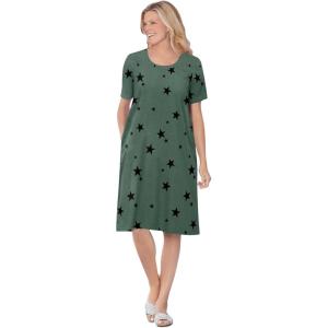 Woman Within Plus Size Perfect Short-Sleeve Crewneck Tee Dress(Pine Stars)