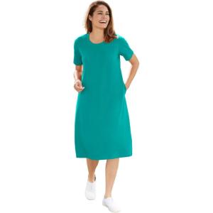 Woman Within Plus Size Perfect Short-Sleeve Crewneck Tee Dress(Waterfall)