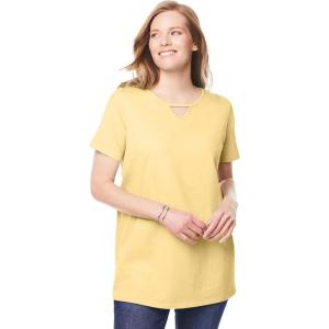 Woman Within Plus Size Perfect Short-Sleeve Keyhole Tee(Banana)