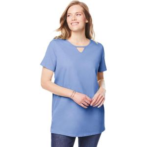 Woman Within Plus Size Perfect Short-Sleeve Keyhole Tee(French Blue)