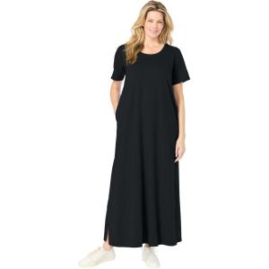 Woman Within Plus Size Perfect Short-Sleeve Scoopneck Maxi Tee Dress(Black)