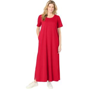 Woman Within Plus Size Perfect Short-Sleeve Scoopneck Maxi Tee Dress(Vivid Red)