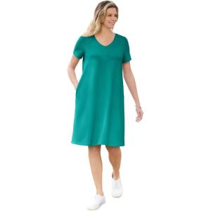 Woman Within Plus Size Perfect Short-Sleeve V-Neck Tee Dress(Waterfall)