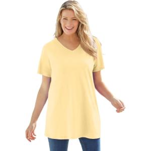 Woman Within Plus Size Perfect Short-Sleeve V-Neck Tunic(Banana)