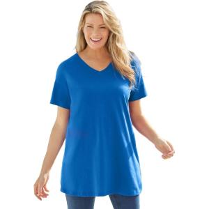 Woman Within Plus Size Perfect Short-Sleeve V-Neck Tunic(Bright Cobalt)