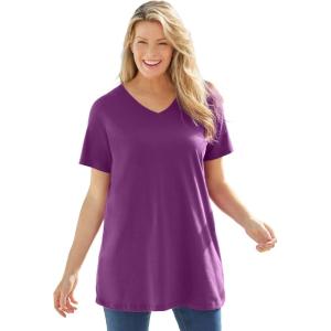 Woman Within Plus Size Perfect Short-Sleeve V-Neck Tunic(Plum Purple)