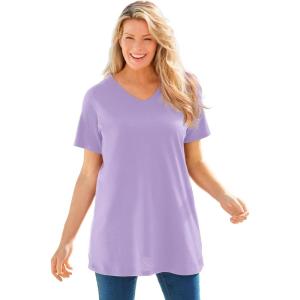 Woman Within Plus Size Perfect Short-Sleeve V-Neck Tunic(Soft Iris)