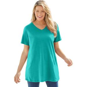 Woman Within Plus Size Perfect Short-Sleeve V-Neck Tunic(Waterfall)