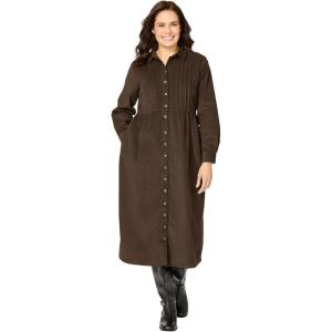 Woman Within Plus Size Petite Button Front Corduroy Dress(Chocolate)