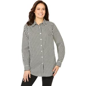 Woman Within Plus Size Petite Perfect Long Sleeve Shirt(Black Stripe)
