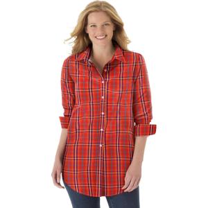 Woman Within Plus Size Petite Perfect Long Sleeve Shirt(Classic Red Multi Plaid)