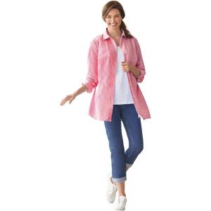 Woman Within Plus Size Petite Perfect Long Sleeve Shirt(Classic Red Stripe)