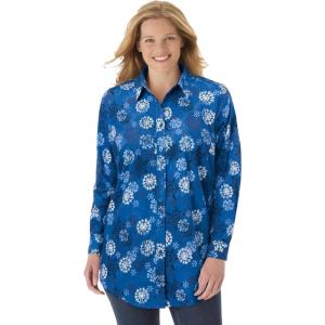 Woman Within Plus Size Petite Perfect Long Sleeve Shirt(Deep Cobalt Snowflake)