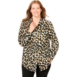 Woman Within Plus Size Petite Perfect Long Sleeve Shirt(Ivory Abstract)