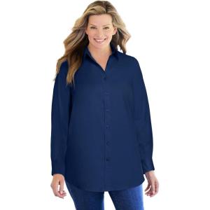 Woman Within Plus Size Petite Perfect Long Sleeve Shirt(Navy)