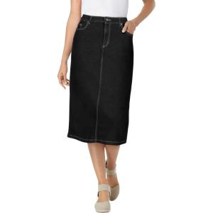 Woman Within Plus Size Petite Stretch Denim Five-Pocket Jeans Skirt(Black Denim)