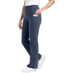 Woman Within Plus Size Petite Stretch-Cotton Knit Pull-On Bootcut Pocket Leggings(Heather Navy)