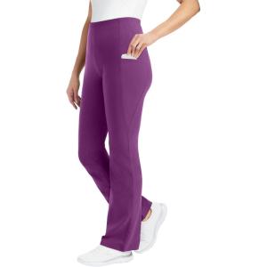 Woman Within Plus Size Petite Stretch-Cotton Knit Pull-On Bootcut Pocket Leggings(Plum Purple)