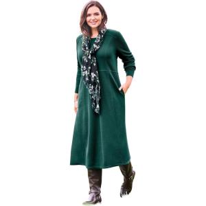 Woman Within Plus Size Petite Thermal Knit A-Line Dress(Emerald Green)