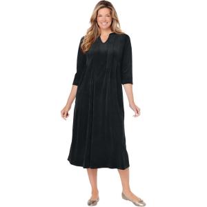 Woman Within Plus Size Pintuck Velour Dress(Black)
