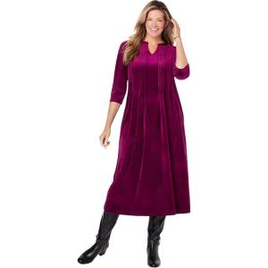 Woman Within Plus Size Pintuck Velour Dress(Deep Claret)