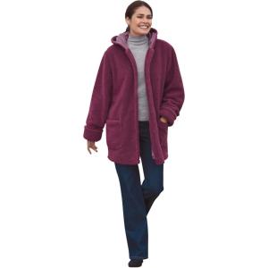 Woman Within Plus Size Short Hooded Berber Fleece Jacket(Deep Claret)