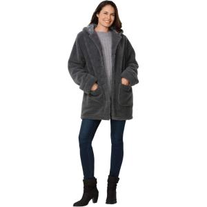 Woman Within Plus Size Short Hooded Berber Fleece Jacket(Heather Charcoal)