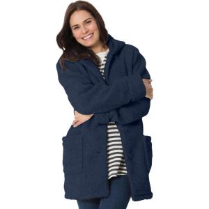 Woman Within Plus Size Short Hooded Berber Fleece Jacket(Navy)
