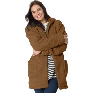 Woman Within Plus Size Short Hooded Berber Fleece Jacket(Toffee)