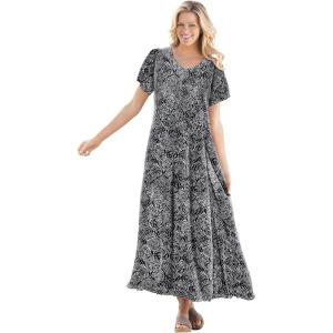 Woman Within Plus Size Short-Sleeve Crinkle Dress(Black Ikat)