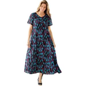 Woman Within Plus Size Short-Sleeve Crinkle Dress(Black Multi Ikat)