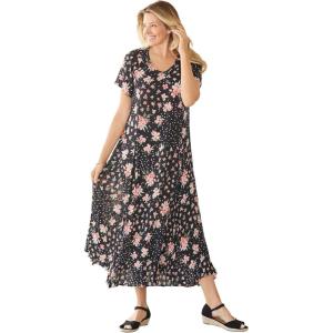 Woman Within Plus Size Short-Sleeve Crinkle Dress(Black Patch Floral)