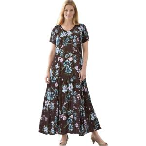 Woman Within Plus Size Short-Sleeve Crinkle Dress(Chocolate Floral)