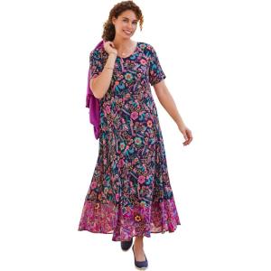 Woman Within Plus Size Short-Sleeve Crinkle Dress(Navy Garden Border)