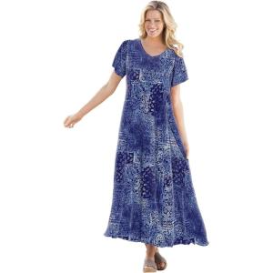 Woman Within Plus Size Short-Sleeve Crinkle Dress(Navy Patchwork)