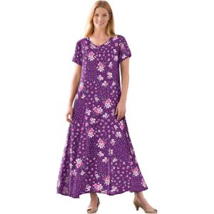 Woman Within Plus Size Short-Sleeve Crinkle Dress(Plum Purple Patch Floral)