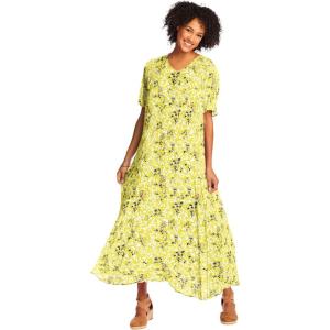 Woman Within Plus Size Short-Sleeve Crinkle Dress(Primrose Yellow Leaf)