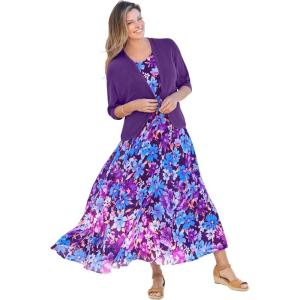 Woman Within Plus Size Short-Sleeve Crinkle Dress(Radiant Purple Floral)