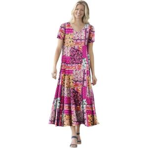 Woman Within Plus Size Short-Sleeve Crinkle Dress(Raspberry Sorbet Patched Paisley)