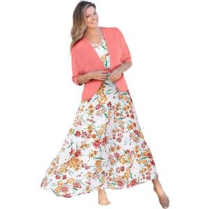 Woman Within Plus Size Short-Sleeve Crinkle Dress(White Floral)