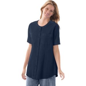 Woman Within Plus Size Short-Sleeve Crinkle Shirt(Navy)