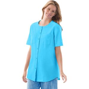 Woman Within Plus Size Short-Sleeve Crinkle Shirt(Paradise Blue)