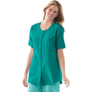 Woman Within Plus Size Short-Sleeve Crinkle Shirt(Waterfall)