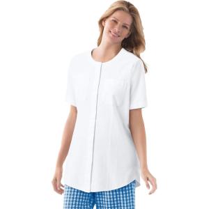 Woman Within Plus Size Short-Sleeve Crinkle Shirt(White)