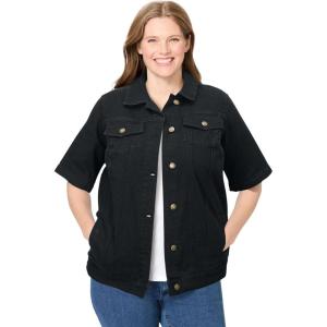 Woman Within Plus Size Short-Sleeve Denim Jacket(Black)